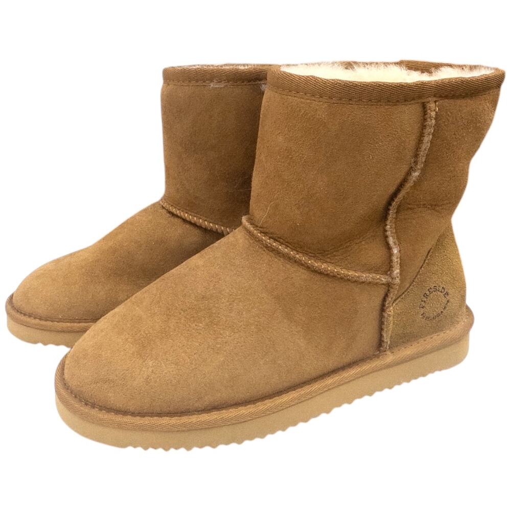 Fireside Dearfoams Rosebery 6" Shearling Boot Tan Chestnut Women's Size 9